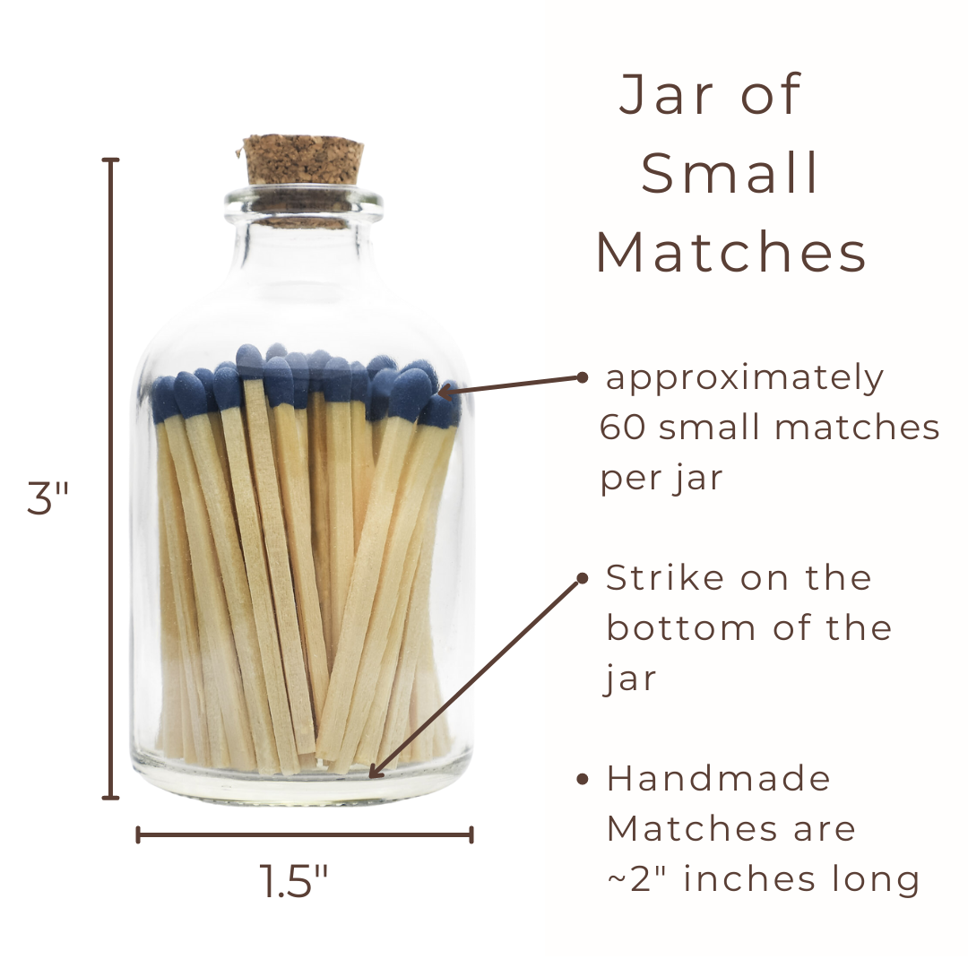 Blue Safety Matches in Jar - Strike on Bottle Glass Jar 3 inch Matchsticks